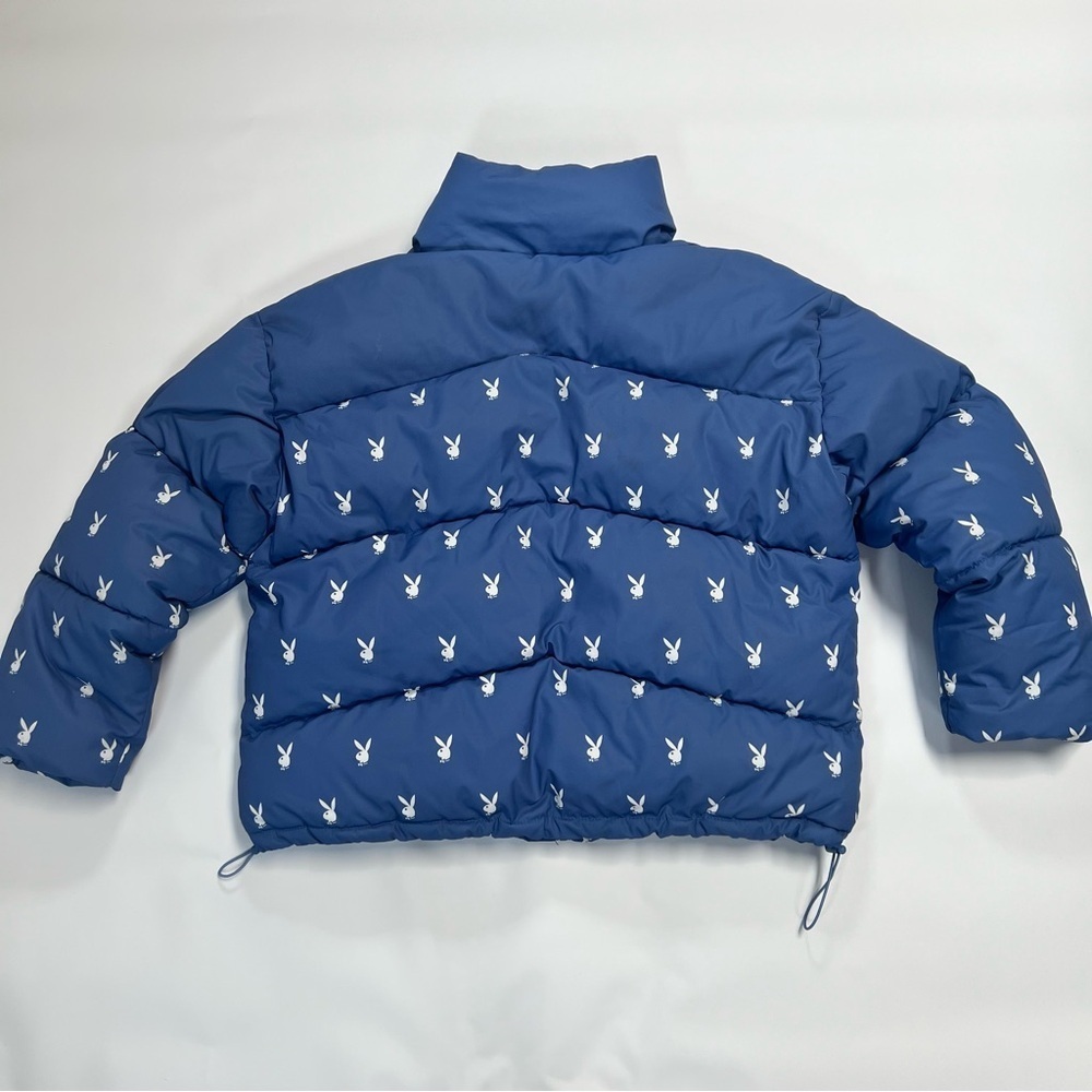 Playboy x Missguided Blue Logo Puffer Jacket Y2K Streetwear Size 8 Cropped Coat - Picture 6 of 9